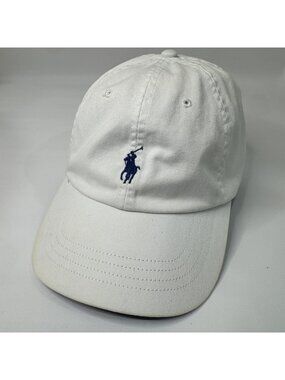 Polo Ralph Lauren Pony White Navy Adjustable Leather Strapback Cap One Size Hat